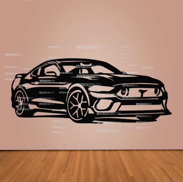 "Ford Mustang Mach 1 vector design in DXF, SVG, AI, and CDR formats for CNC laser cutting, plasma cutting, and digital artwork."