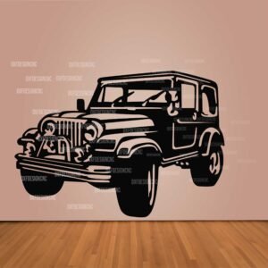 "Jeep Laredo CJ7 vector design in DXF, SVG, AI, and CDR formats for CNC laser cutting, plasma cutting, and digital artwork."