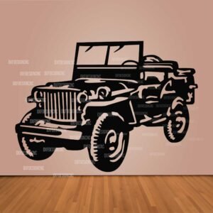 "Jeep Willys vector design in DXF, SVG, AI, and CDR formats for CNC laser cutting, plasma cutting, and digital artwork."