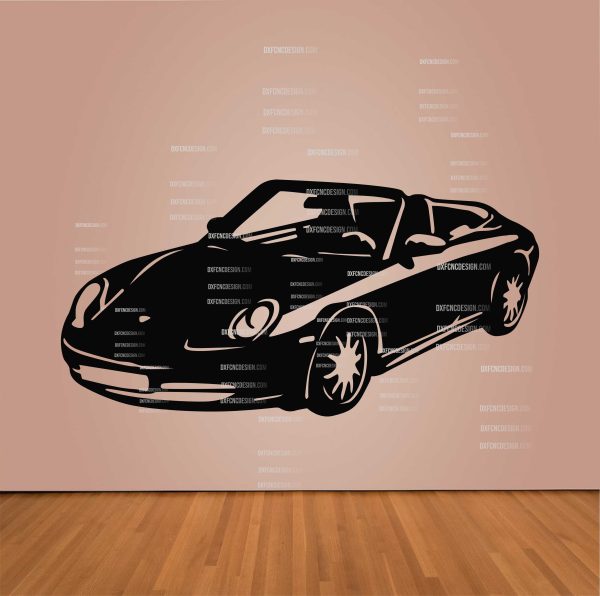 "Porsche 996 Cabriolet vector design in DXF, SVG, AI, and CDR formats for CNC laser cutting, plasma cutting, and digital artwork."