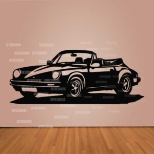 "Porsche 911 Cabriolet vector design in DXF, SVG, AI, and CDR formats for CNC laser cutting, plasma cutting, and digital artwork."