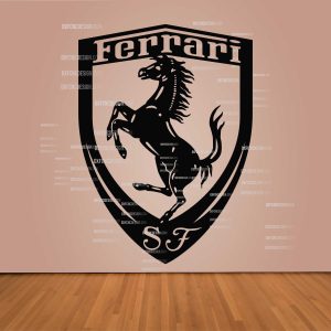 "Ferrari logo vector design in DXF, SVG, AI, and CDR formats for CNC cutting, laser engraving, vinyl, and digital artwork."