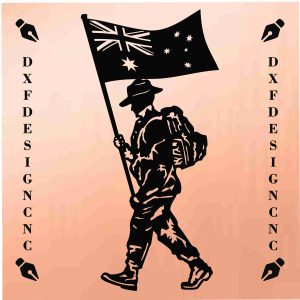Australian Soldier carrying flag DXF vector design for CNC plasma, laser, and Cricut – patriotic Australian military wall art
