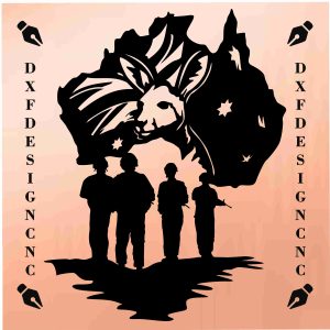 Australian soldiers and kangaroo silhouette CNC design in DXF SVG AI CDR format for laser cutting