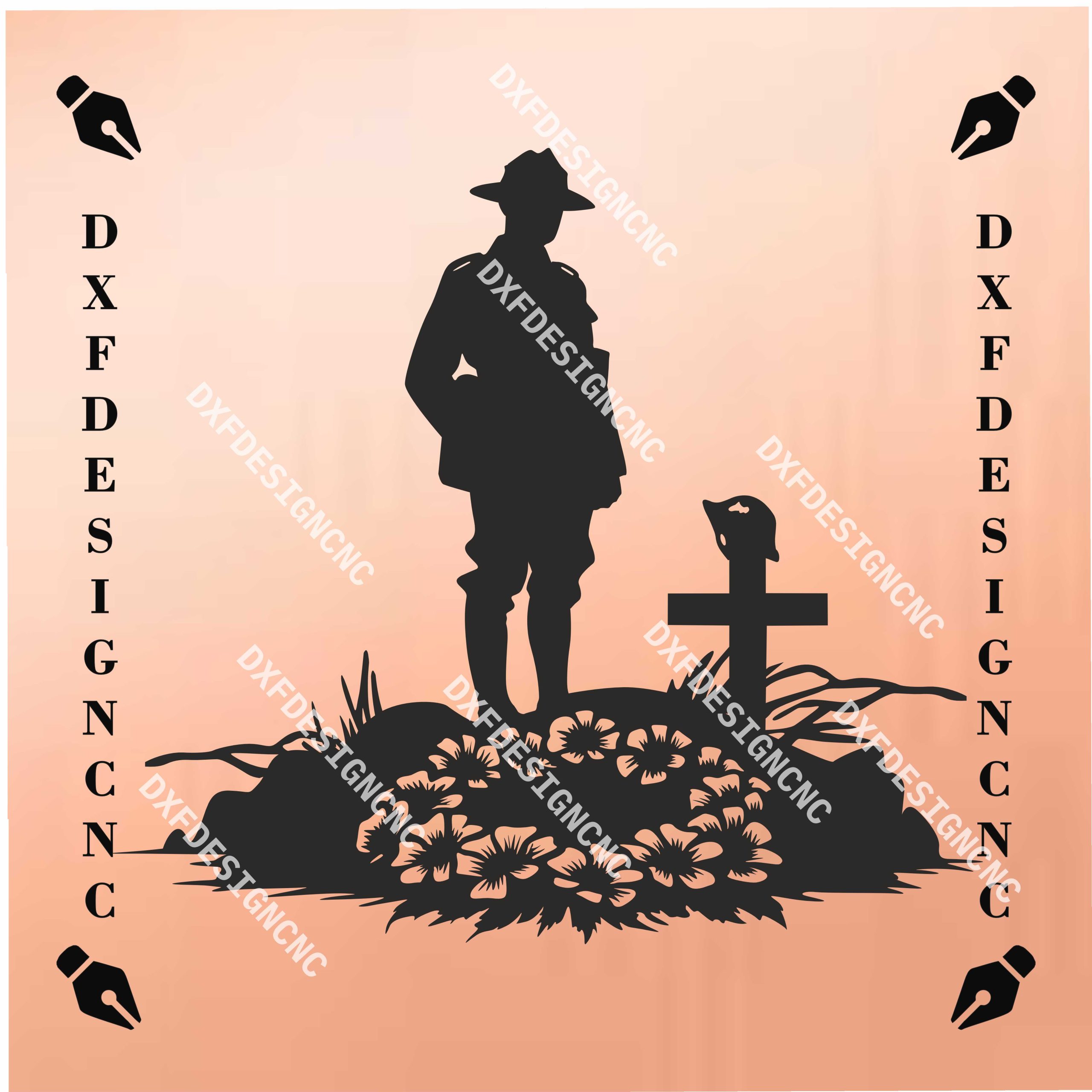 Australian Soldier Memorial Vector Design | ANZAC Remembrance Silhouette | CNC Laser Cut DXF, SVG, AI, CDR Files