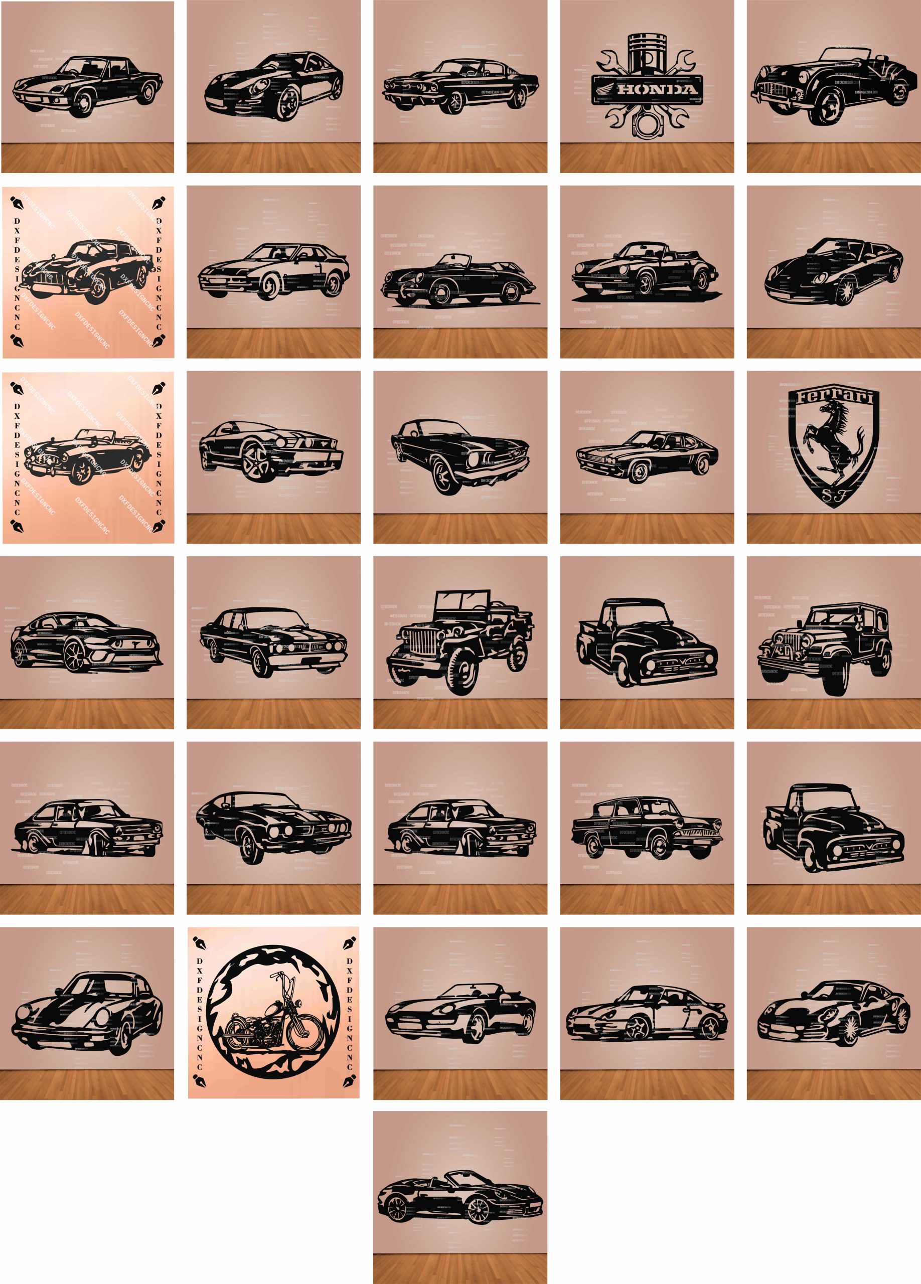 Classic & Sports Car CNC Vector Bundle (31 Designs) | DXF SVG AI CDR