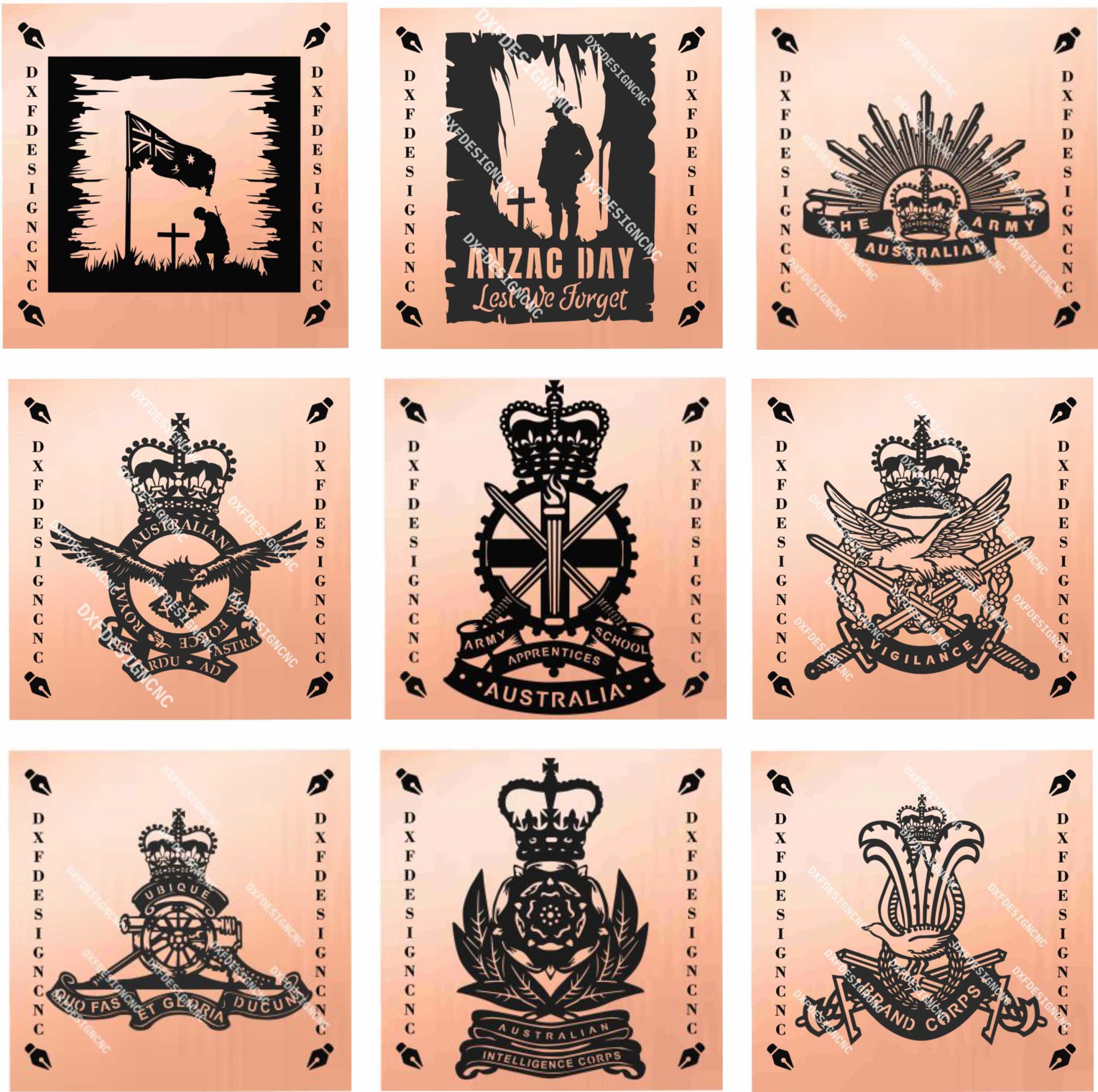 Australian Military CNC Vector Bundle (31 Designs) | DXF SVG AI CDR Files